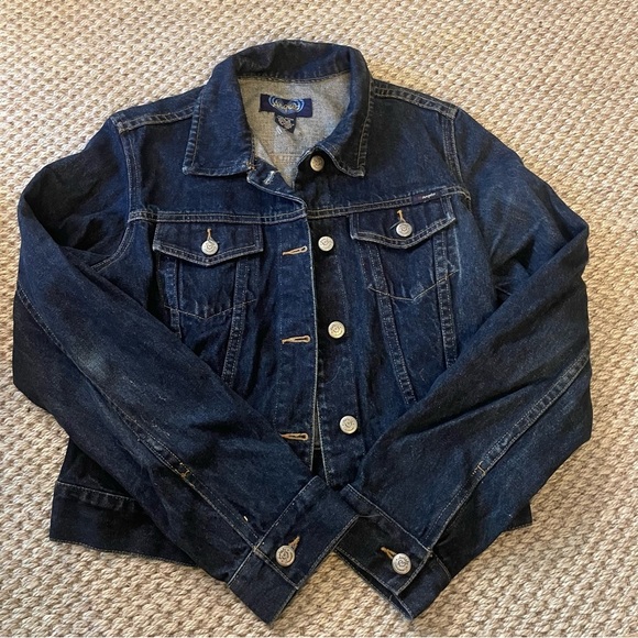 Angels Vintage Y2K Cropped 90s Dark Wash 100% Cotton Jean Jacket DD - Picture 1 of 3